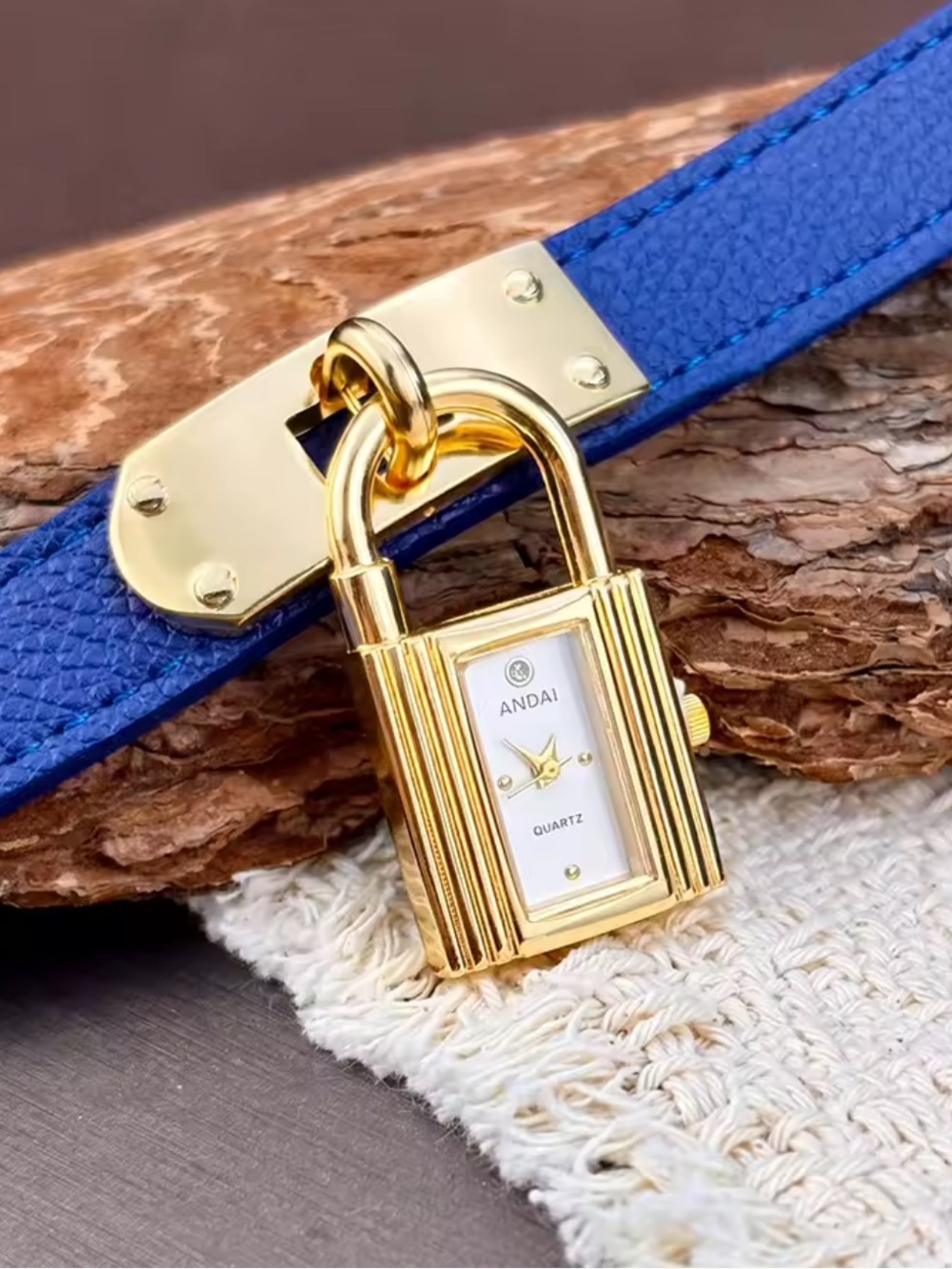 Nordic Ware Blue Leather Strap Gold Padlock Watch Charm